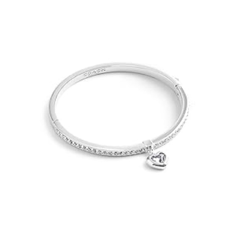 Coach Silver Crystal Heart Charm Hinged Bangle Bracelet NWT $125 MSRP & Dust Bag - Picture 7 of 11